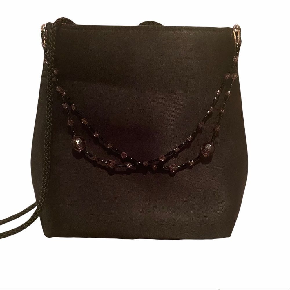 Black Elegant Bag With A Little Beading Hanging In Front